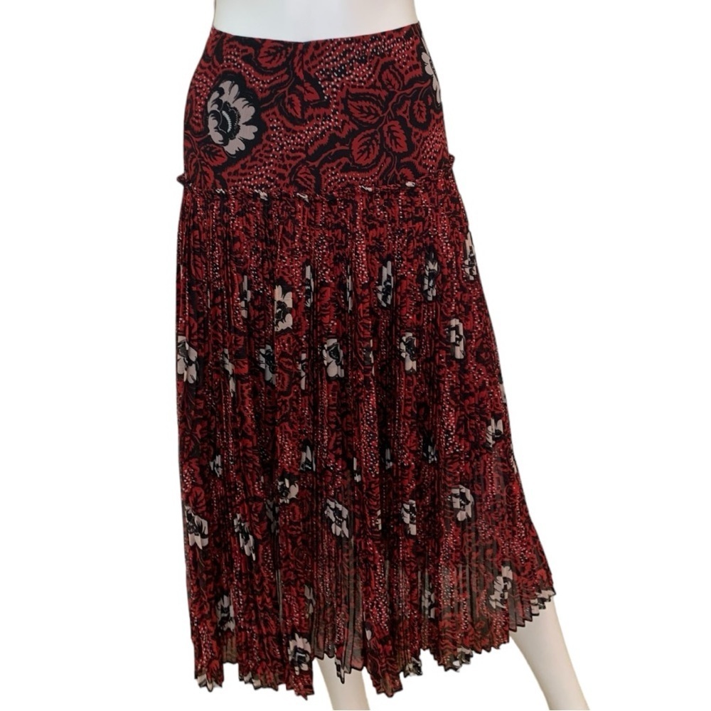 Ted Baker Red & Black Floral Pleated Midi Skirt